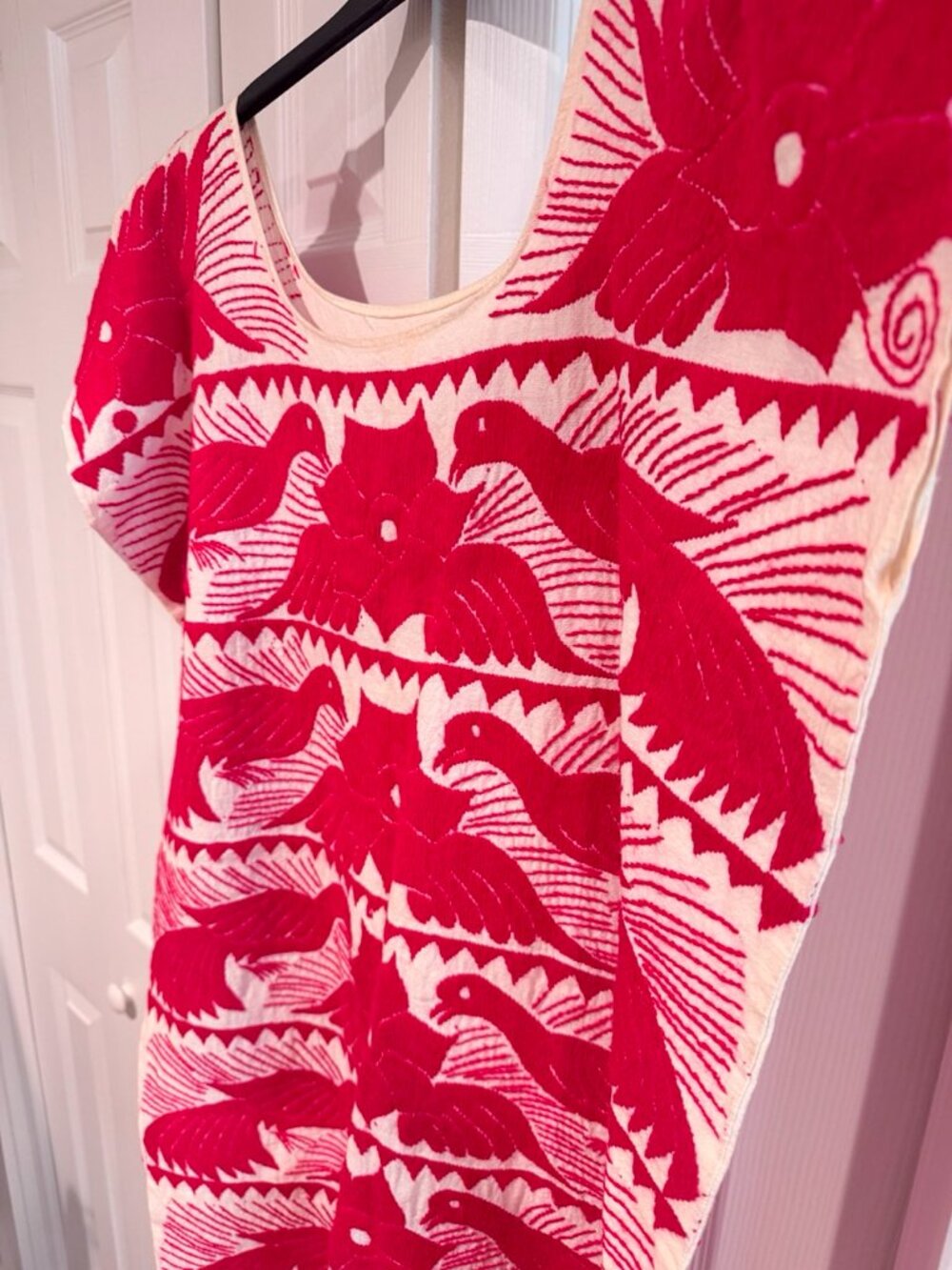Huipil Dress Oaxacan Jalapa de Diaz Vintage Hand-embroidered Handmade Magenta - Picture 3 of 8